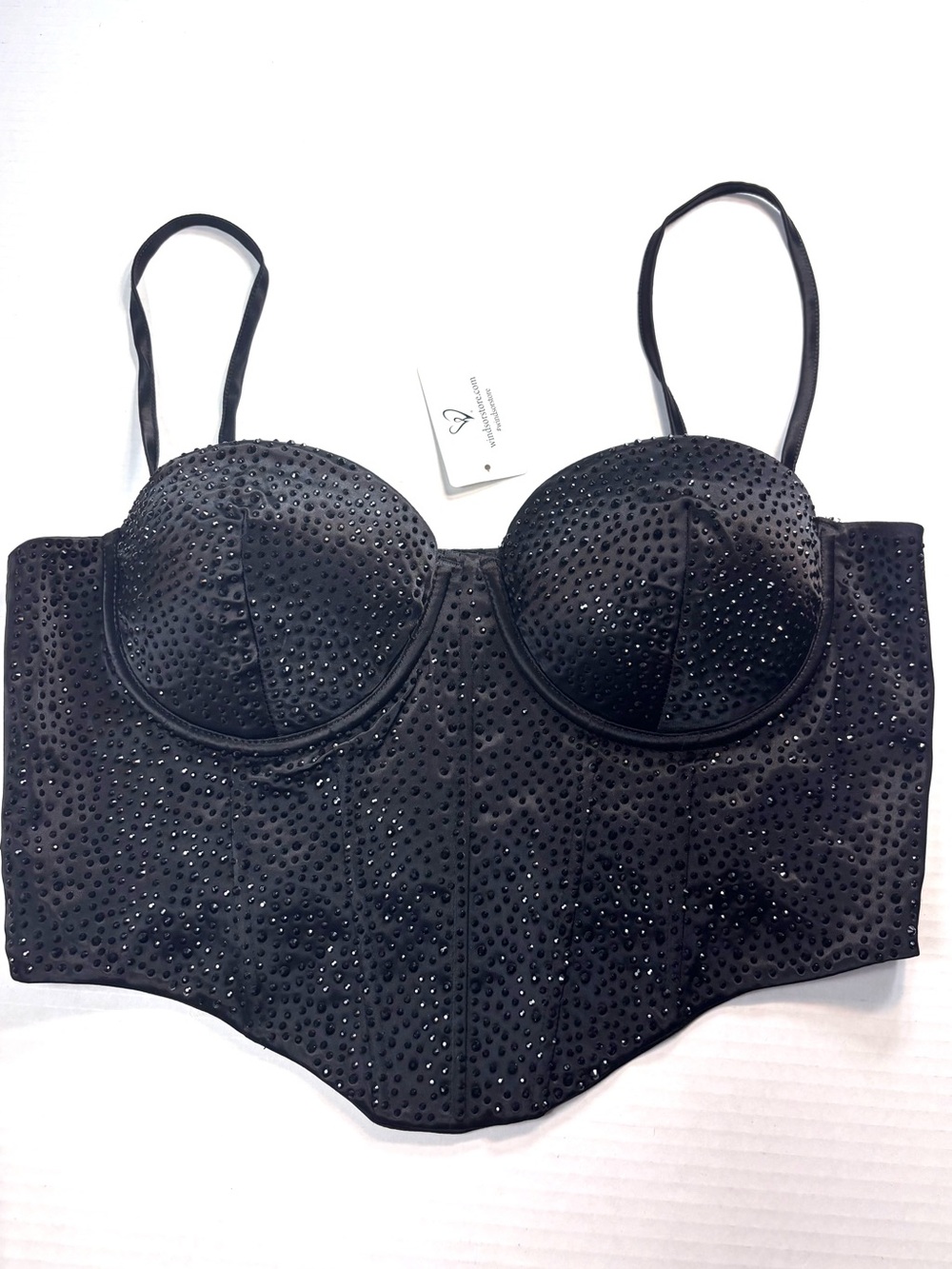 Windsor Sparkle Black Corset Bustier Stretchy Crop Top Women’s Size L NWT